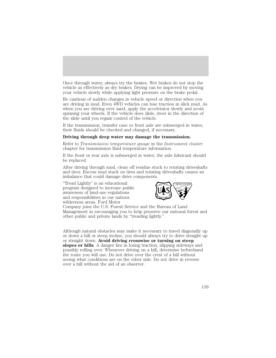 Driving | FORD 2003 F-550 v.3 User Manual | Page 139 / 280