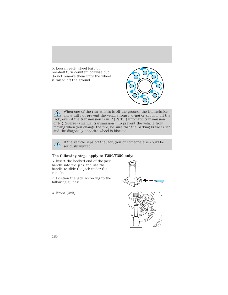 Roadside emergencies | FORD 2003 F-550 v.3 User Manual | Page 186 / 280