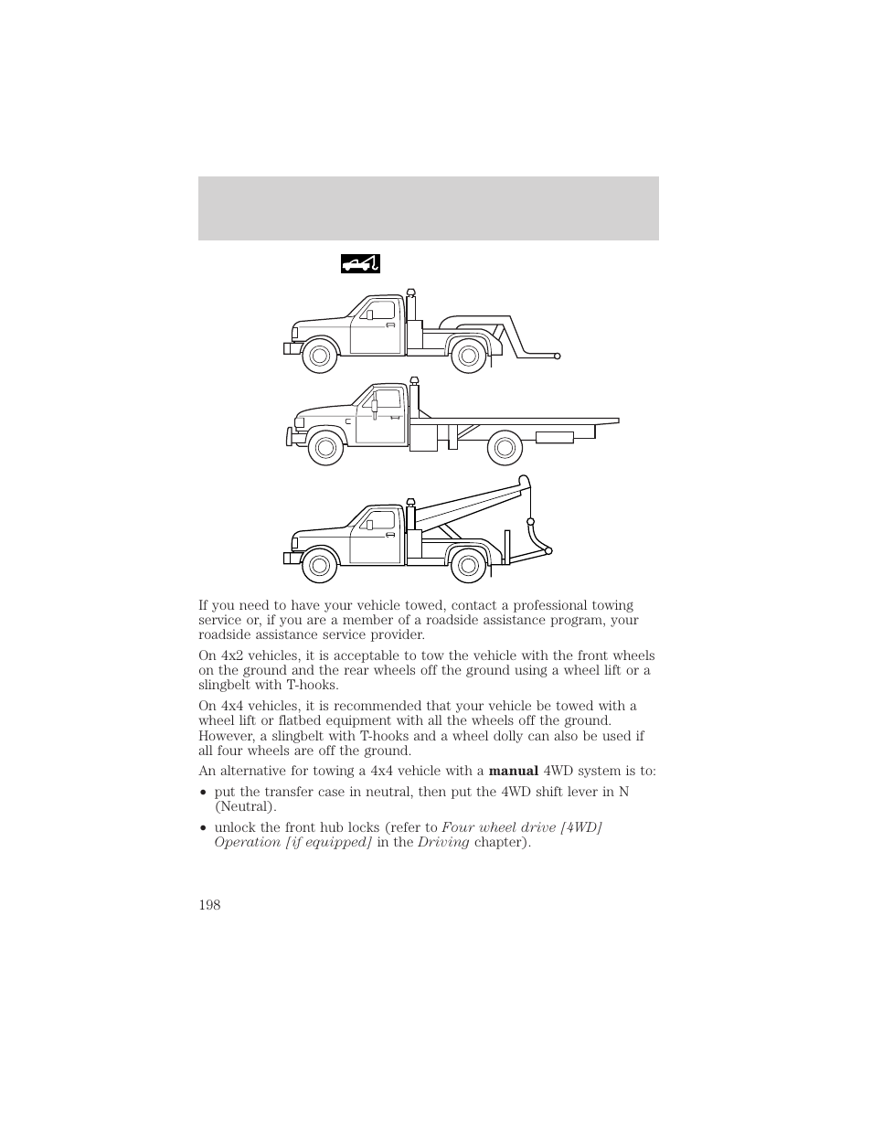 Roadside emergencies | FORD 2003 F-550 v.3 User Manual | Page 198 / 280