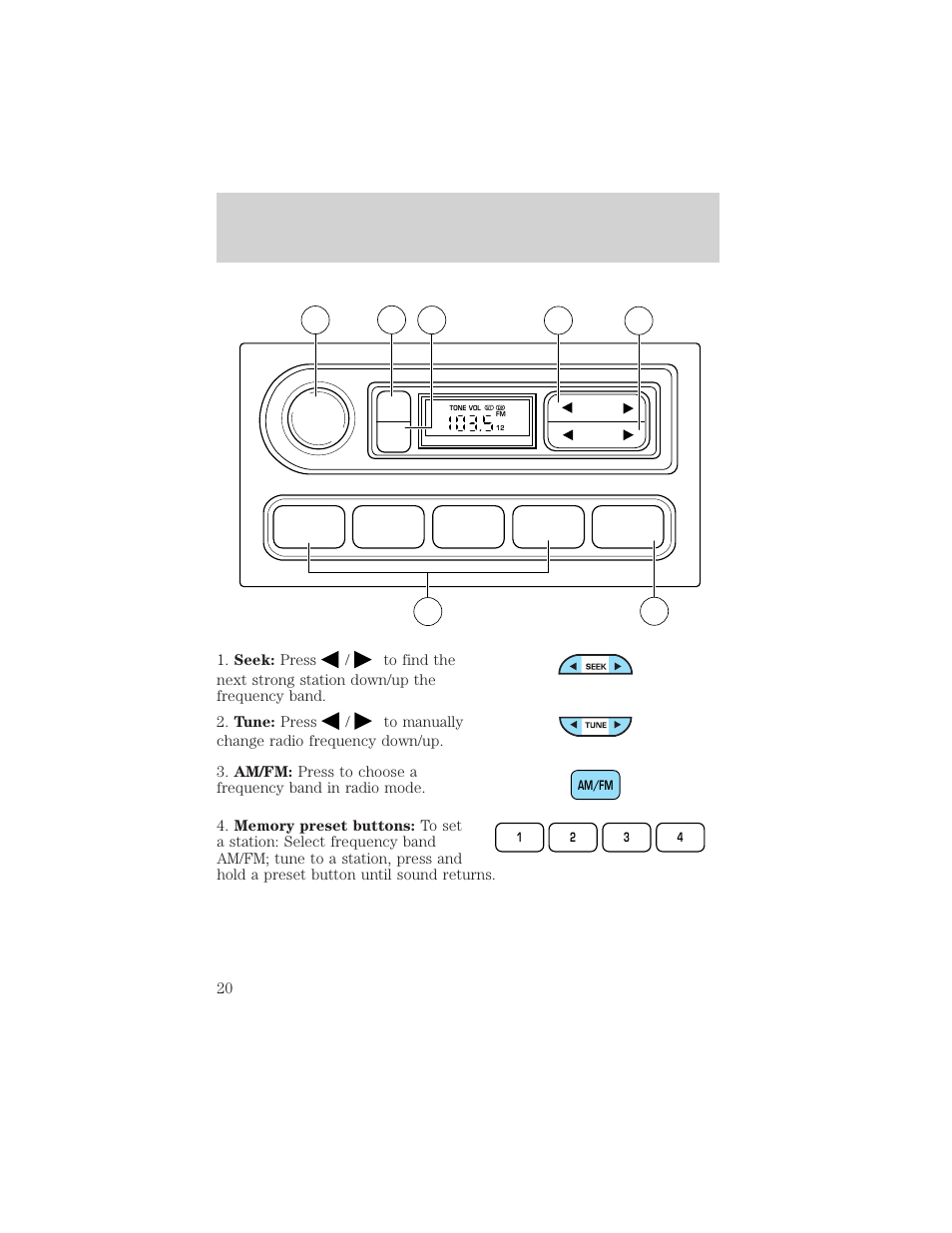 Entertainment systems, 12 3 4 am/fm | FORD 2003 F-550 v.3 User Manual | Page 20 / 280