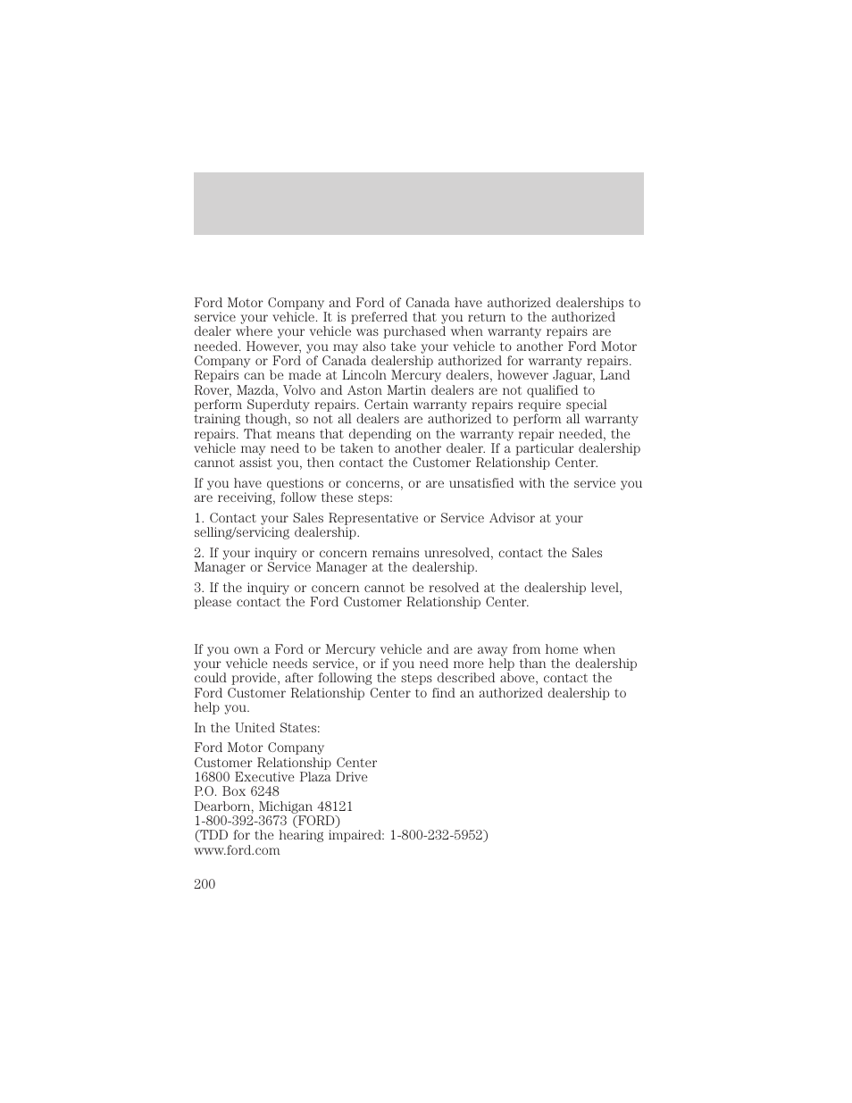Customer assistance | FORD 2003 F-550 v.3 User Manual | Page 200 / 280