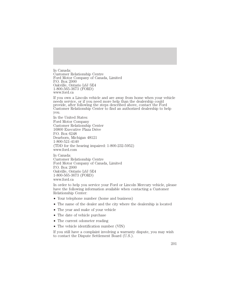 Customer assistance | FORD 2003 F-550 v.3 User Manual | Page 201 / 280