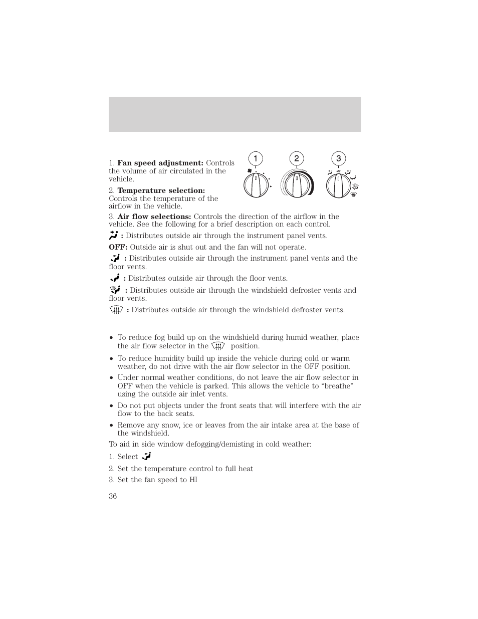 Climate controls | FORD 2003 F-550 v.3 User Manual | Page 36 / 280