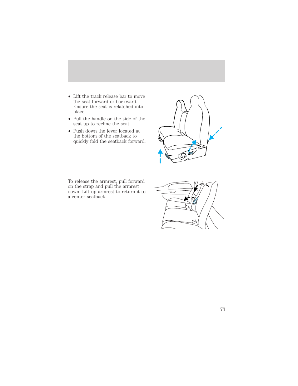 Seating and safety restraints | FORD 2003 F-550 v.3 User Manual | Page 73 / 280