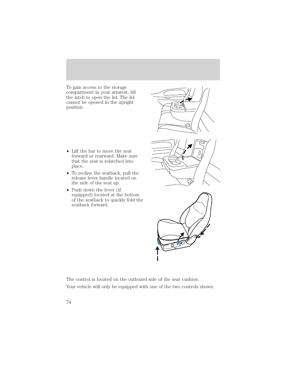 Seating and safety restraints | FORD 2003 F-550 v.3 User Manual | Page 74 / 280