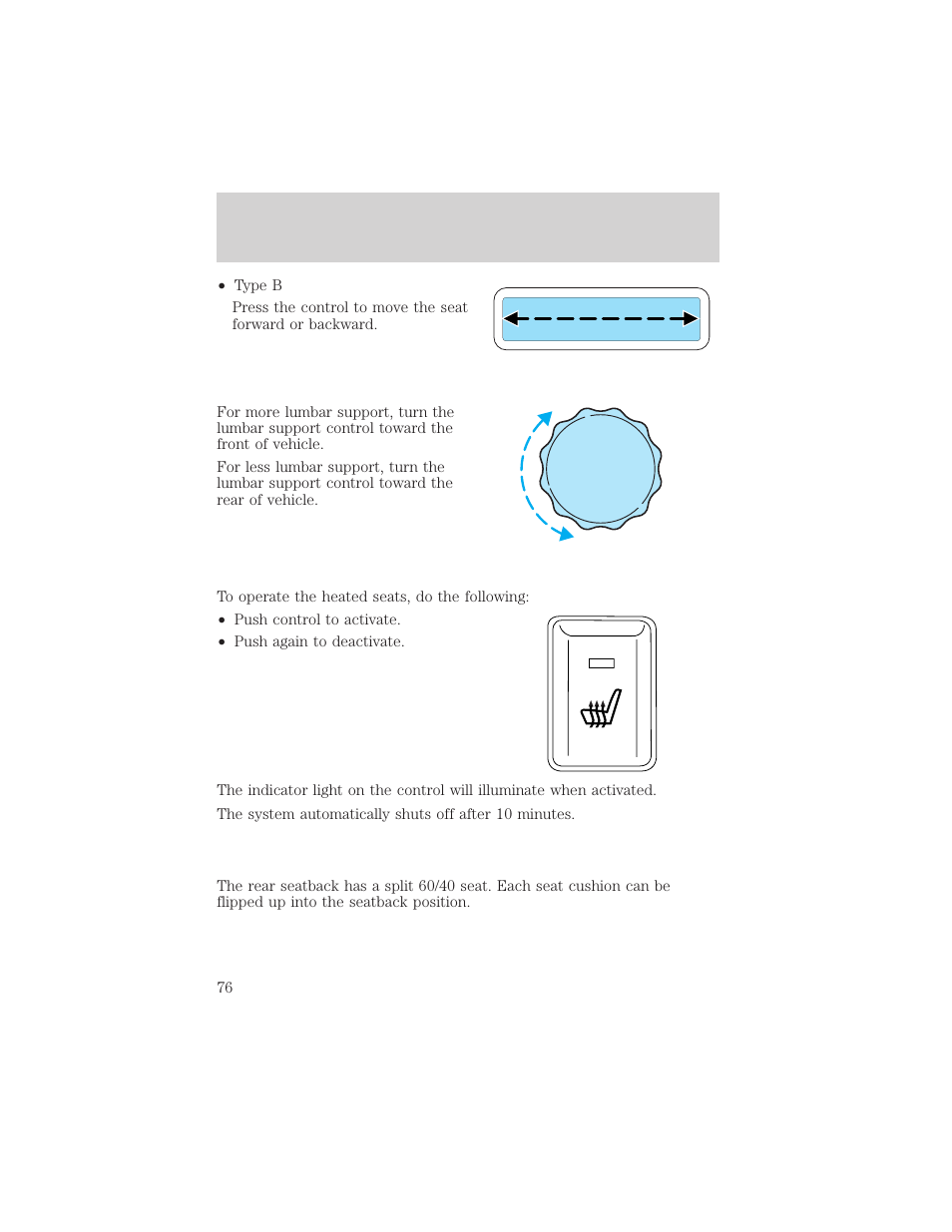 Seating and safety restraints | FORD 2003 F-550 v.3 User Manual | Page 76 / 280