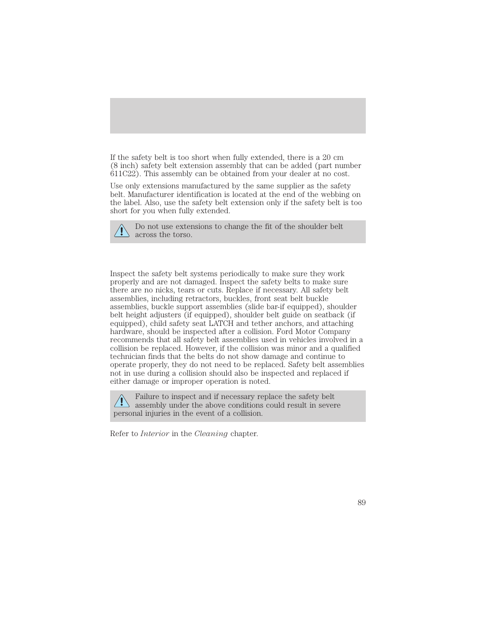 Seating and safety restraints | FORD 2003 F-550 v.3 User Manual | Page 89 / 280