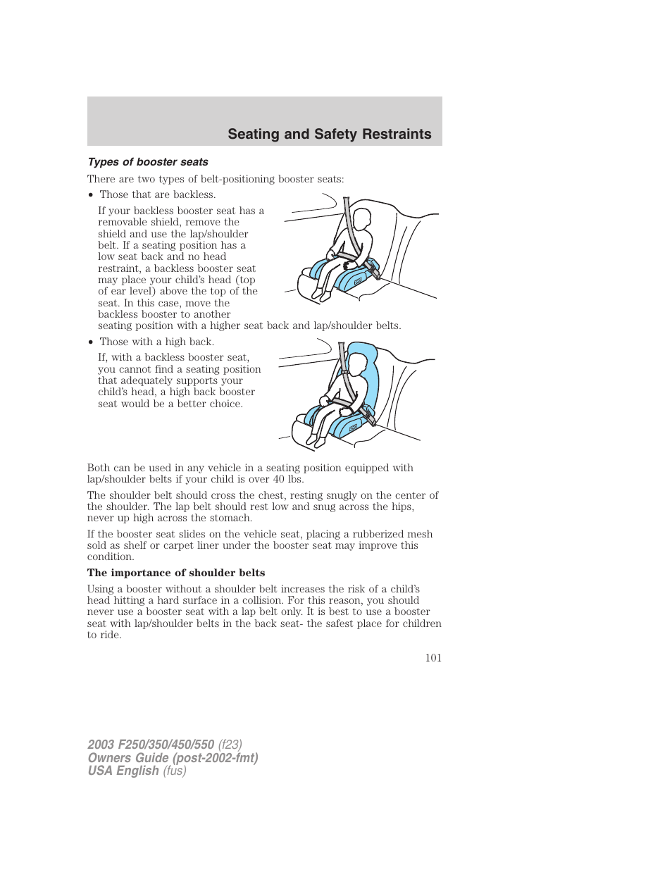 Seating and safety restraints | FORD 2003 F-550 v.4 User Manual | Page 101 / 280
