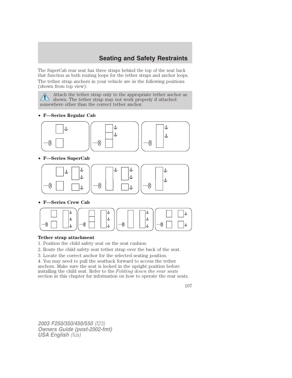 Seating and safety restraints | FORD 2003 F-550 v.4 User Manual | Page 107 / 280