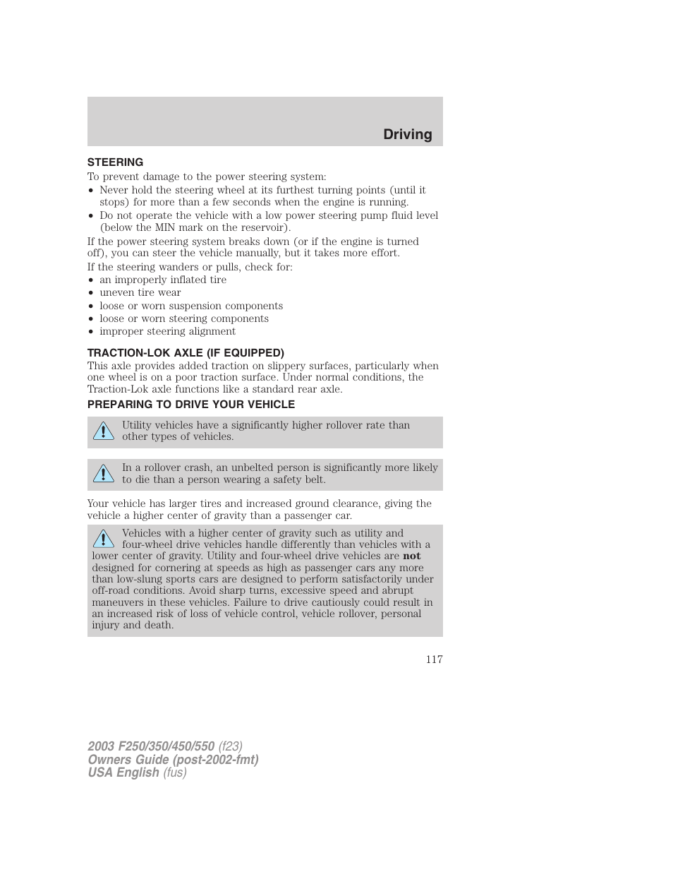 Driving | FORD 2003 F-550 v.4 User Manual | Page 117 / 280