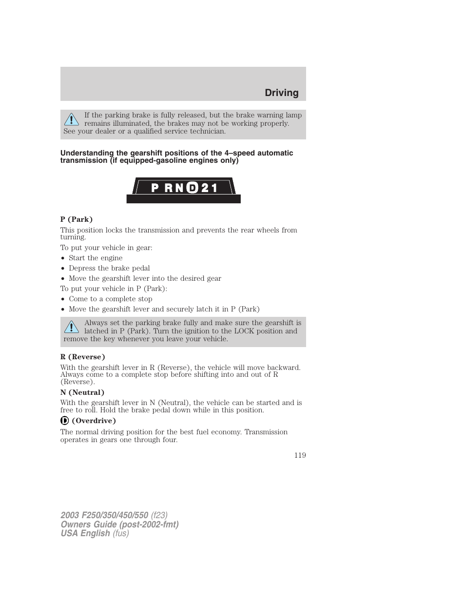 Driving | FORD 2003 F-550 v.4 User Manual | Page 119 / 280