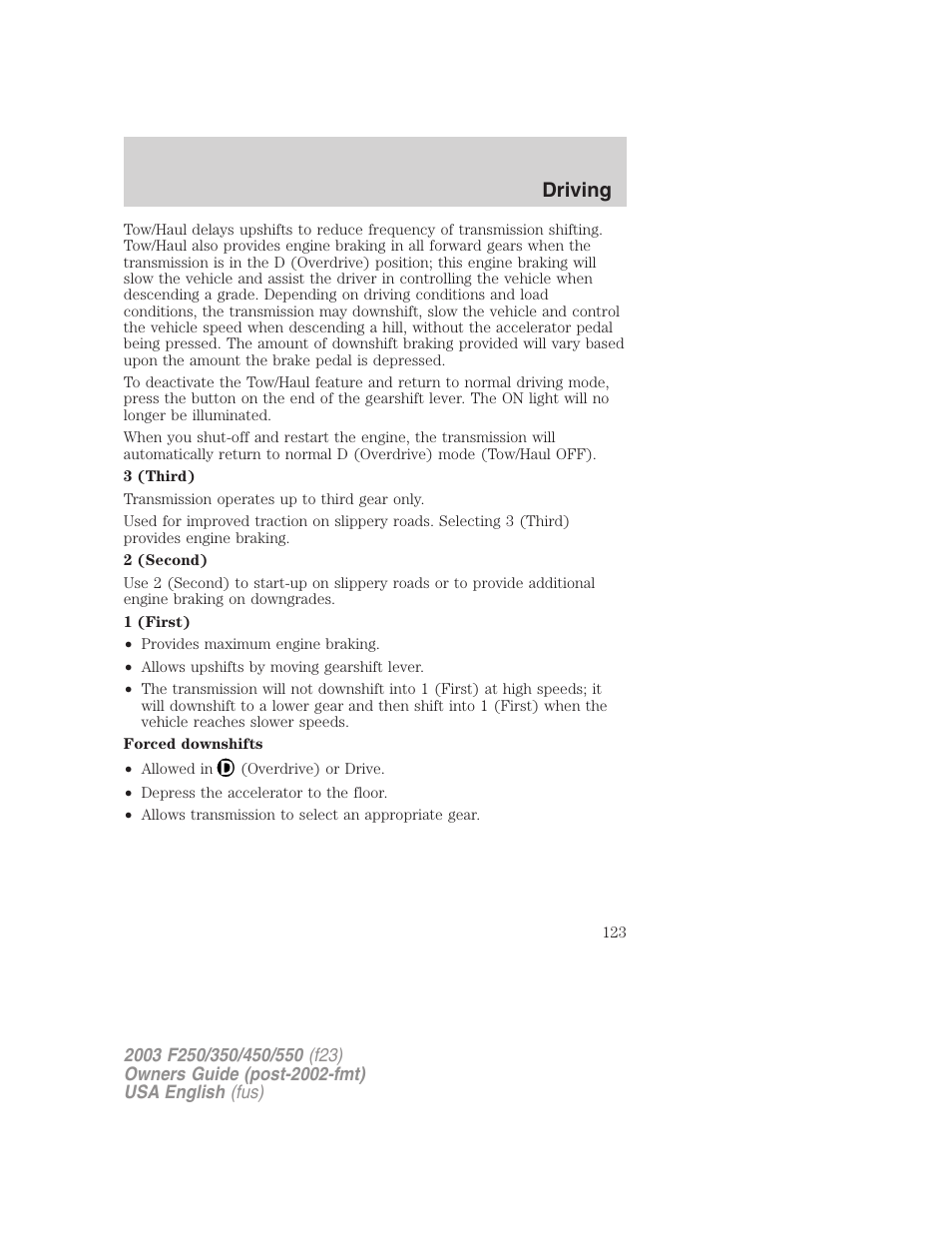 Driving | FORD 2003 F-550 v.4 User Manual | Page 123 / 280