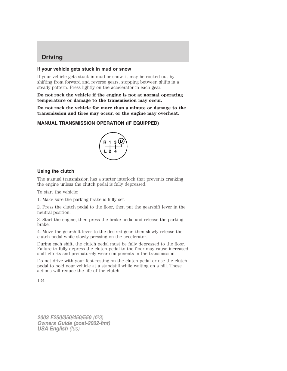 Driving | FORD 2003 F-550 v.4 User Manual | Page 124 / 280
