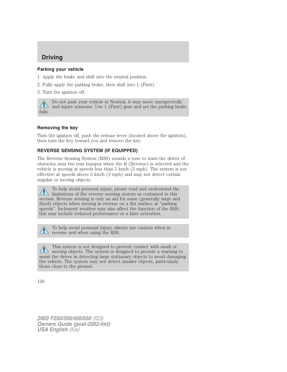 Driving | FORD 2003 F-550 v.4 User Manual | Page 126 / 280