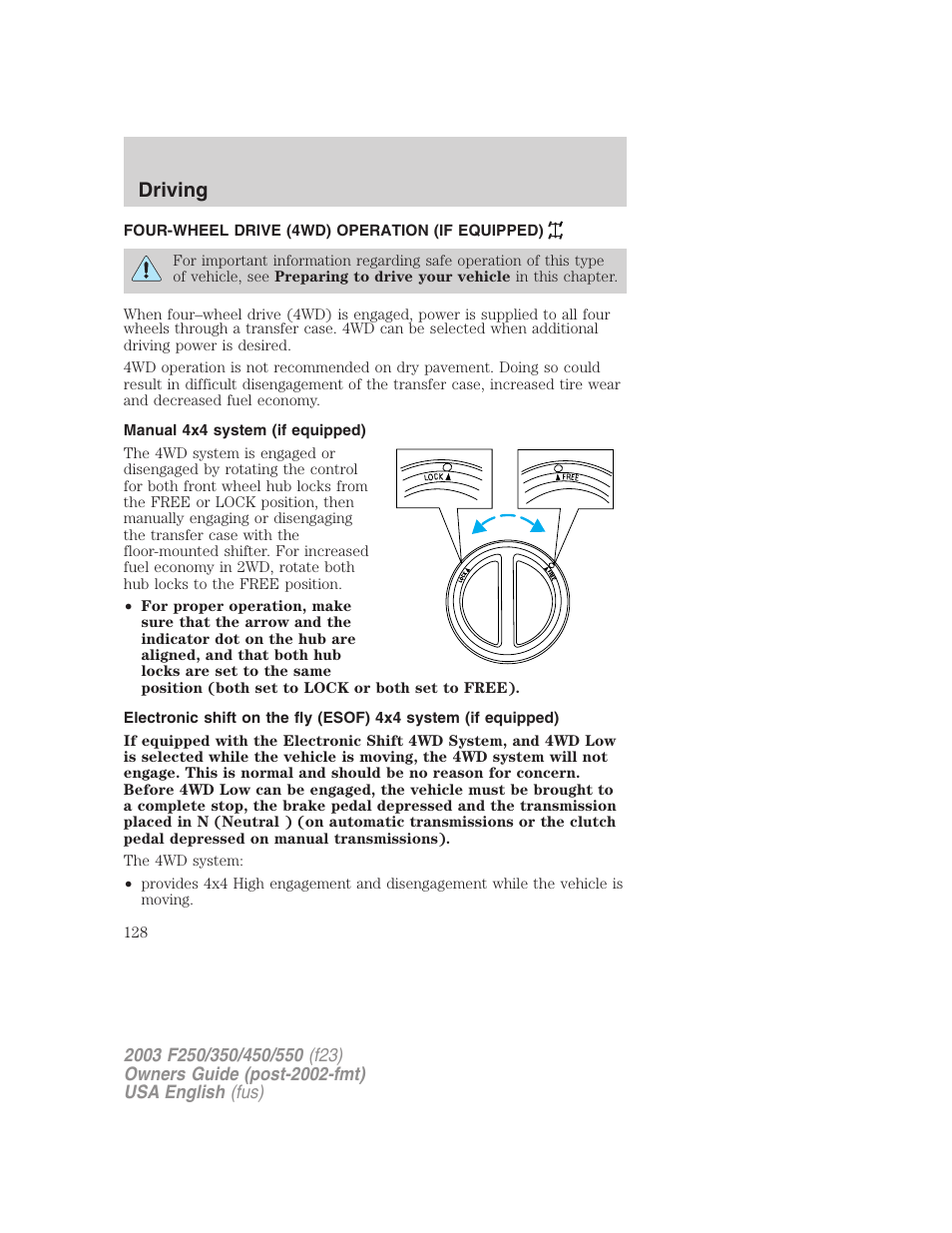 Driving | FORD 2003 F-550 v.4 User Manual | Page 128 / 280