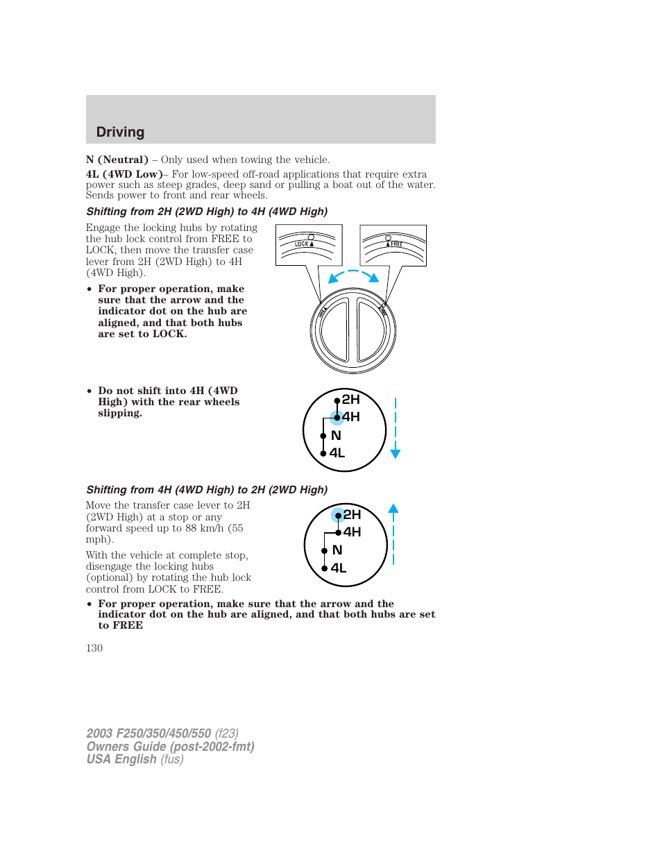 Driving | FORD 2003 F-550 v.4 User Manual | Page 130 / 280