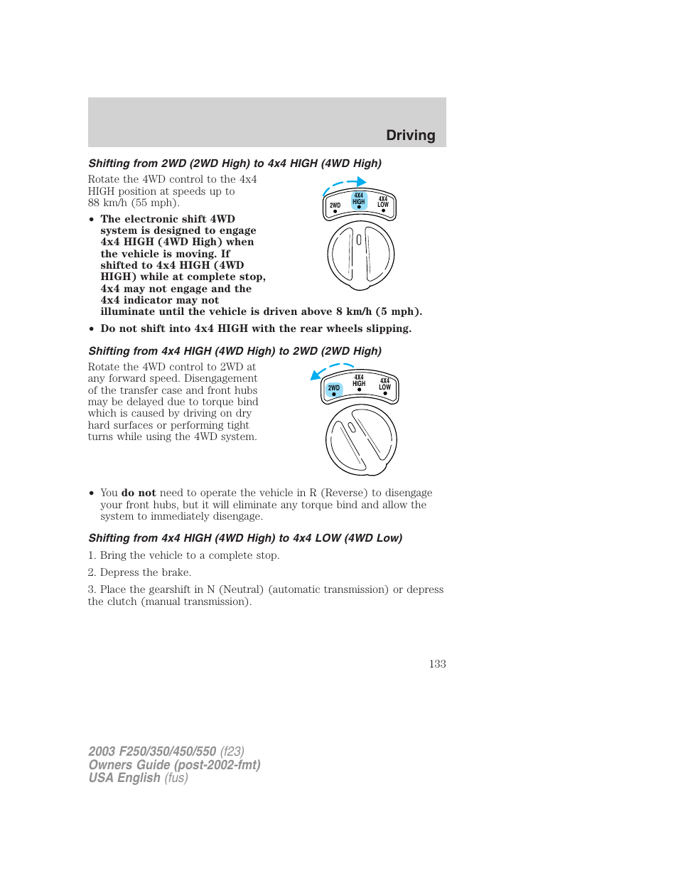 Driving | FORD 2003 F-550 v.4 User Manual | Page 133 / 280