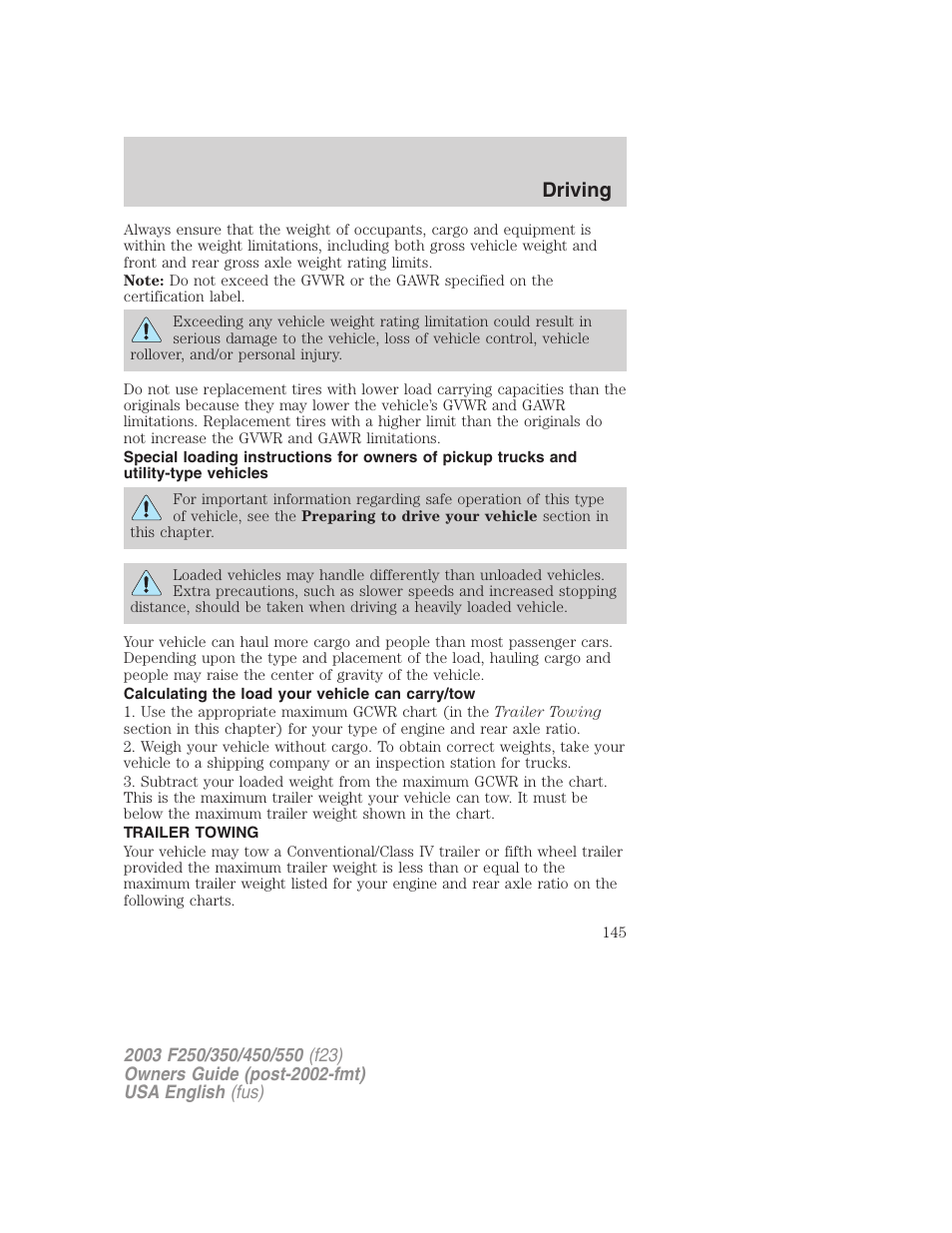 Driving | FORD 2003 F-550 v.4 User Manual | Page 145 / 280