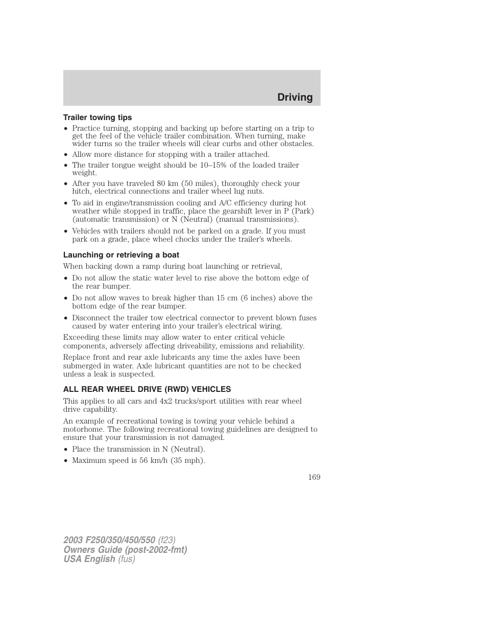 Driving | FORD 2003 F-550 v.4 User Manual | Page 169 / 280