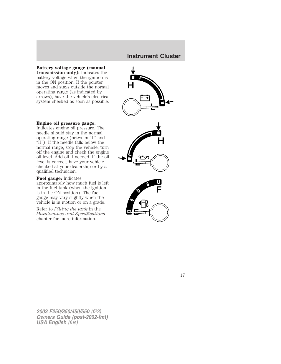 Instrument cluster | FORD 2003 F-550 v.4 User Manual | Page 17 / 280