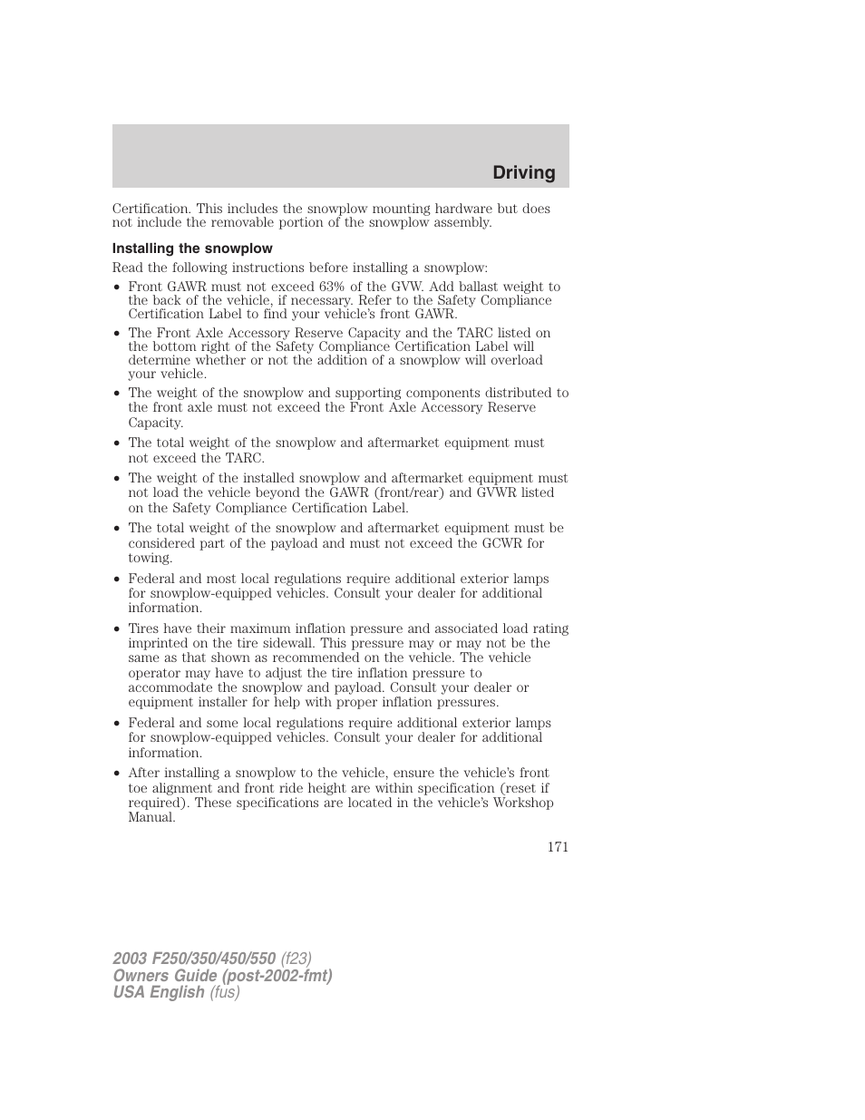 Driving | FORD 2003 F-550 v.4 User Manual | Page 171 / 280