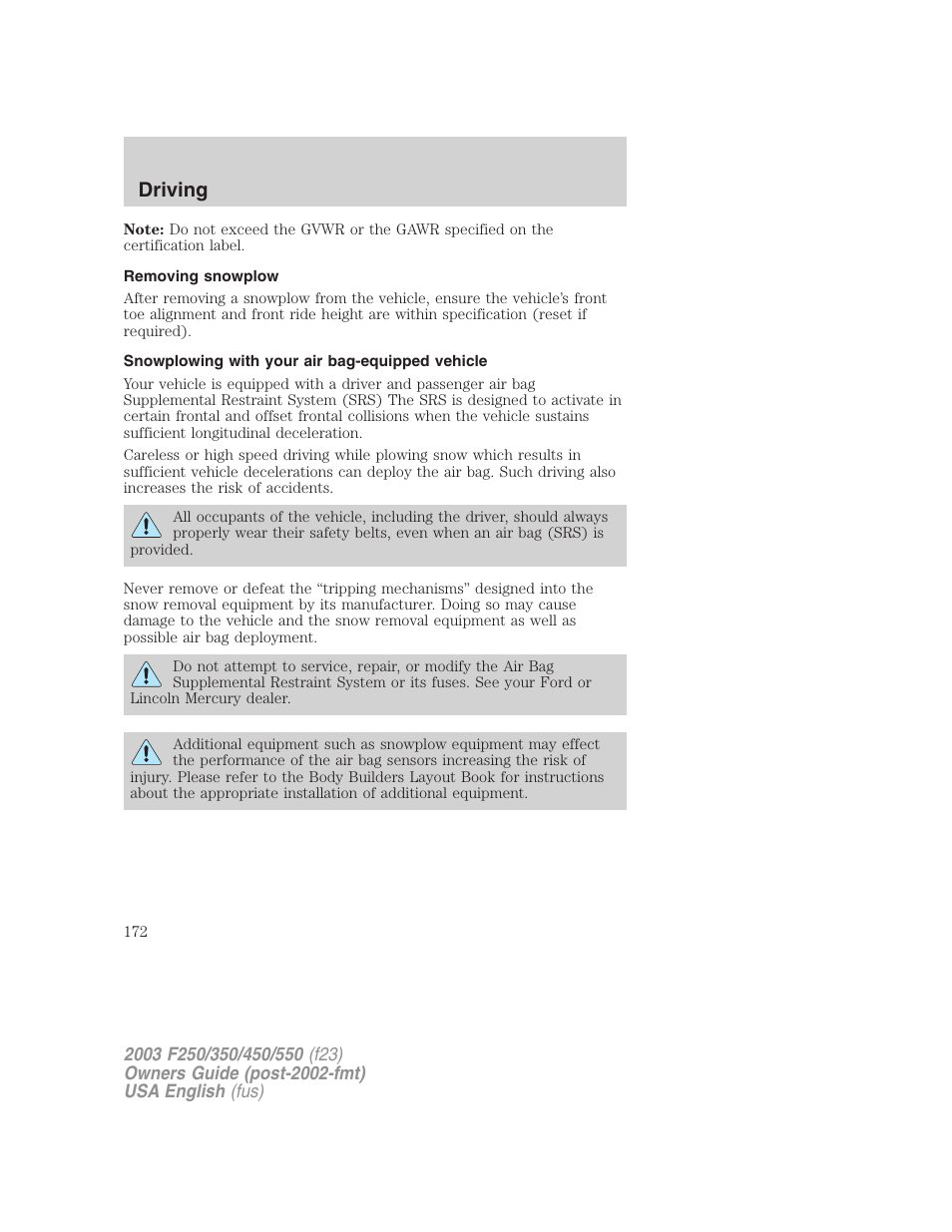 Driving | FORD 2003 F-550 v.4 User Manual | Page 172 / 280