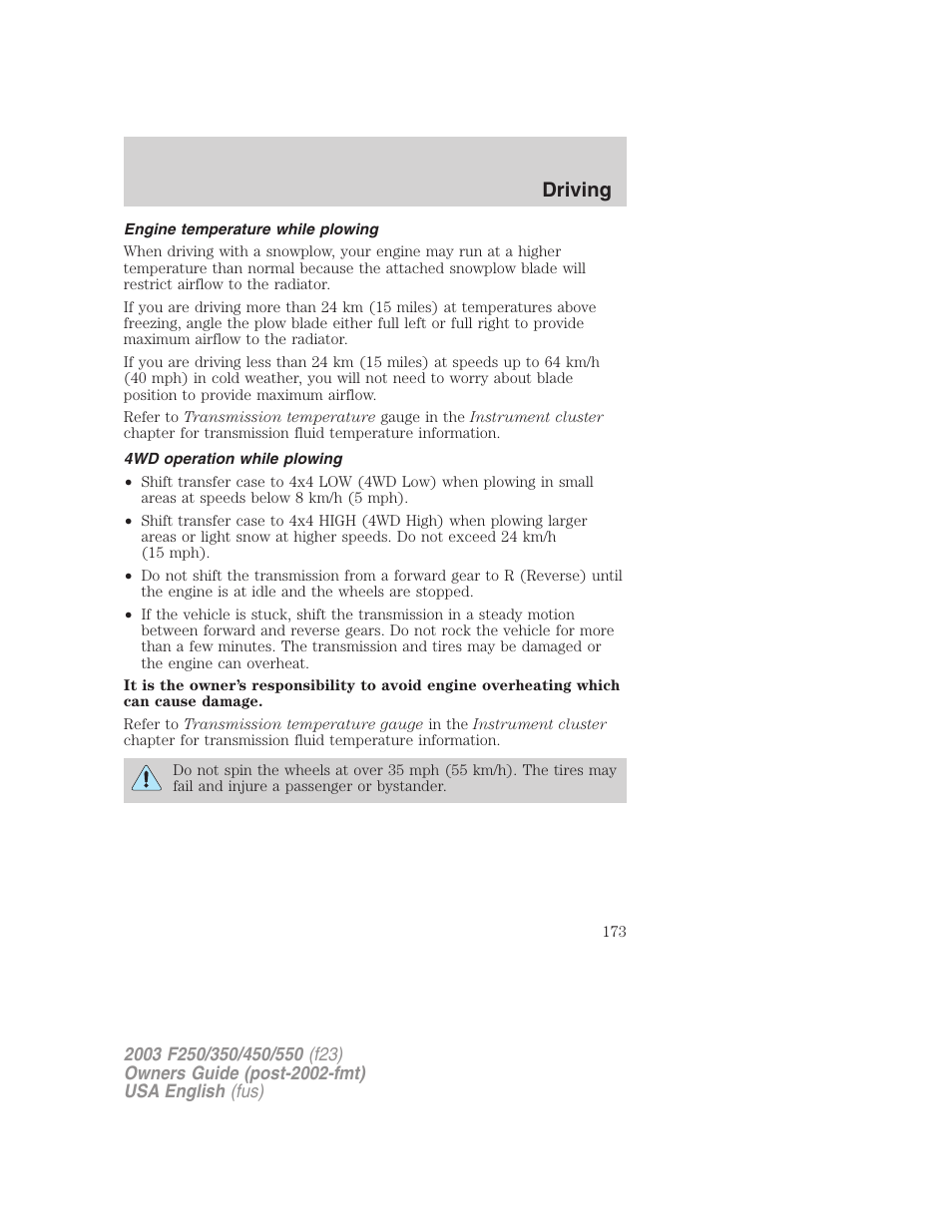 Driving | FORD 2003 F-550 v.4 User Manual | Page 173 / 280