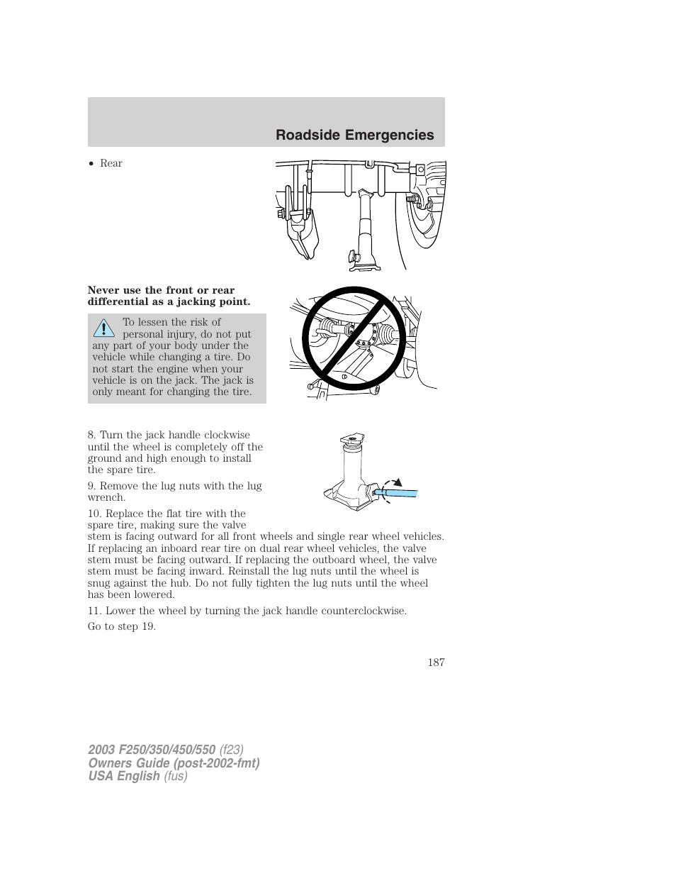 Roadside emergencies | FORD 2003 F-550 v.4 User Manual | Page 187 / 280