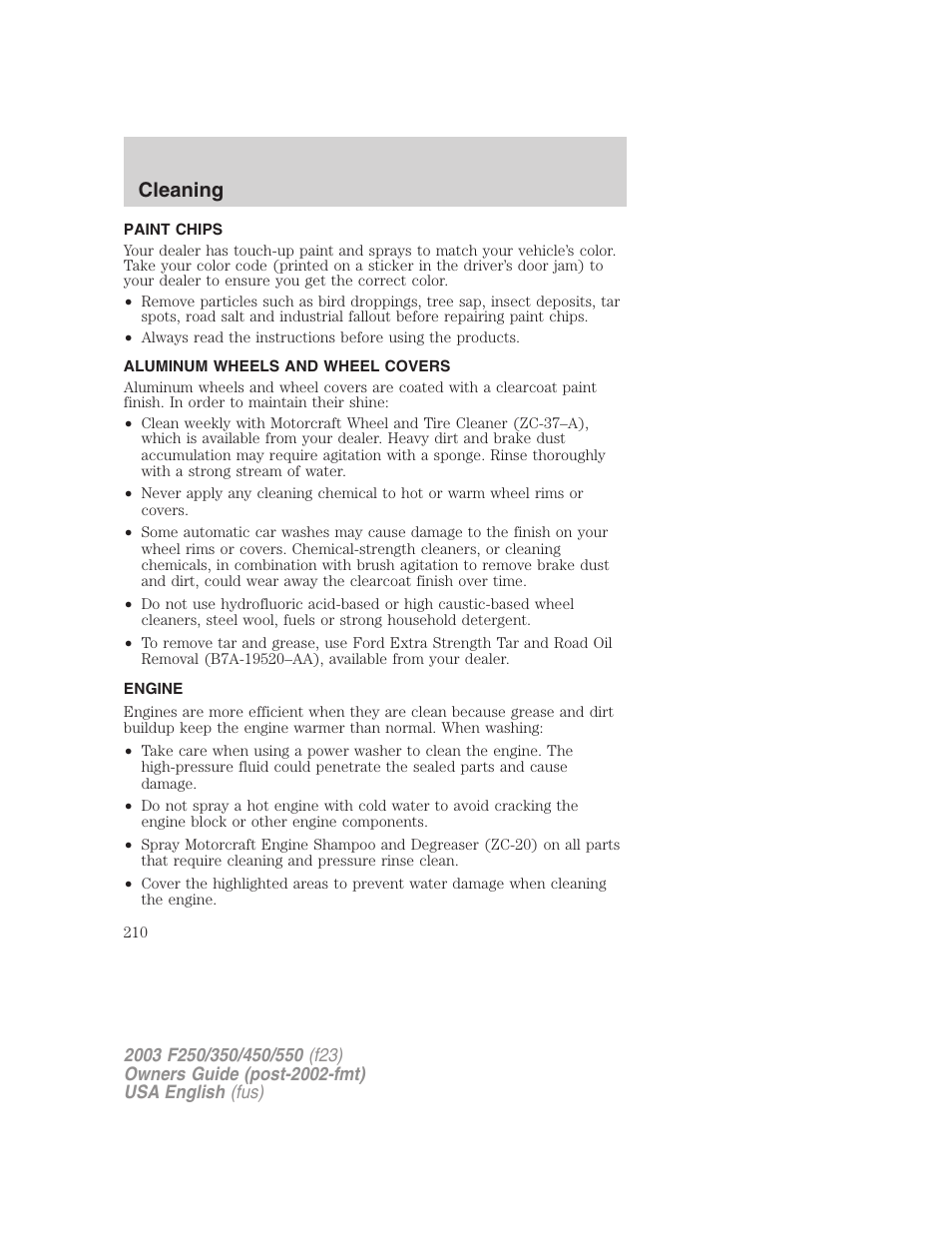 Cleaning | FORD 2003 F-550 v.4 User Manual | Page 210 / 280