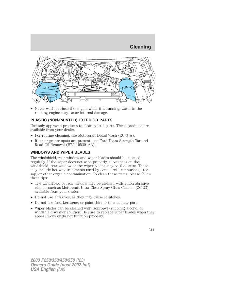 Cleaning | FORD 2003 F-550 v.4 User Manual | Page 211 / 280