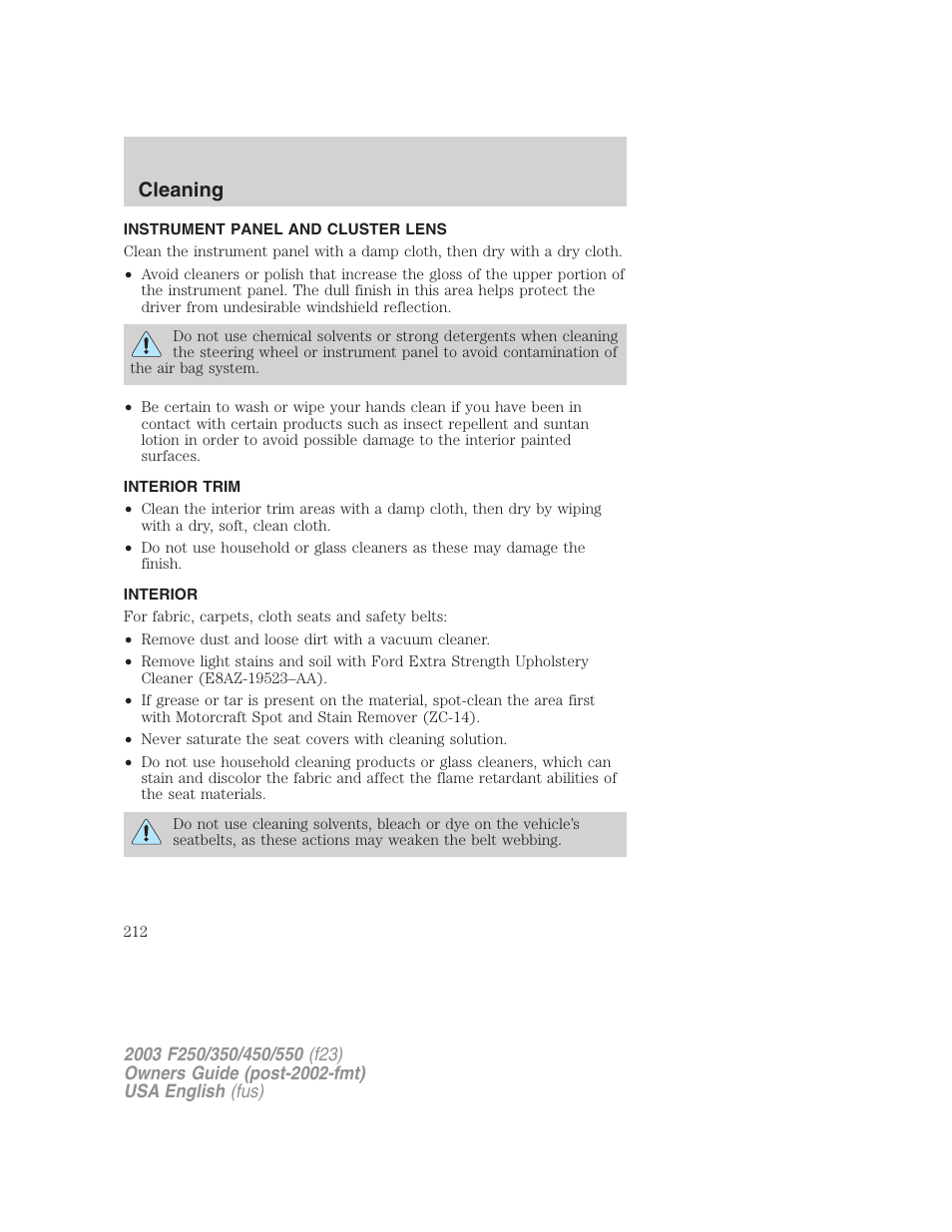 Cleaning | FORD 2003 F-550 v.4 User Manual | Page 212 / 280