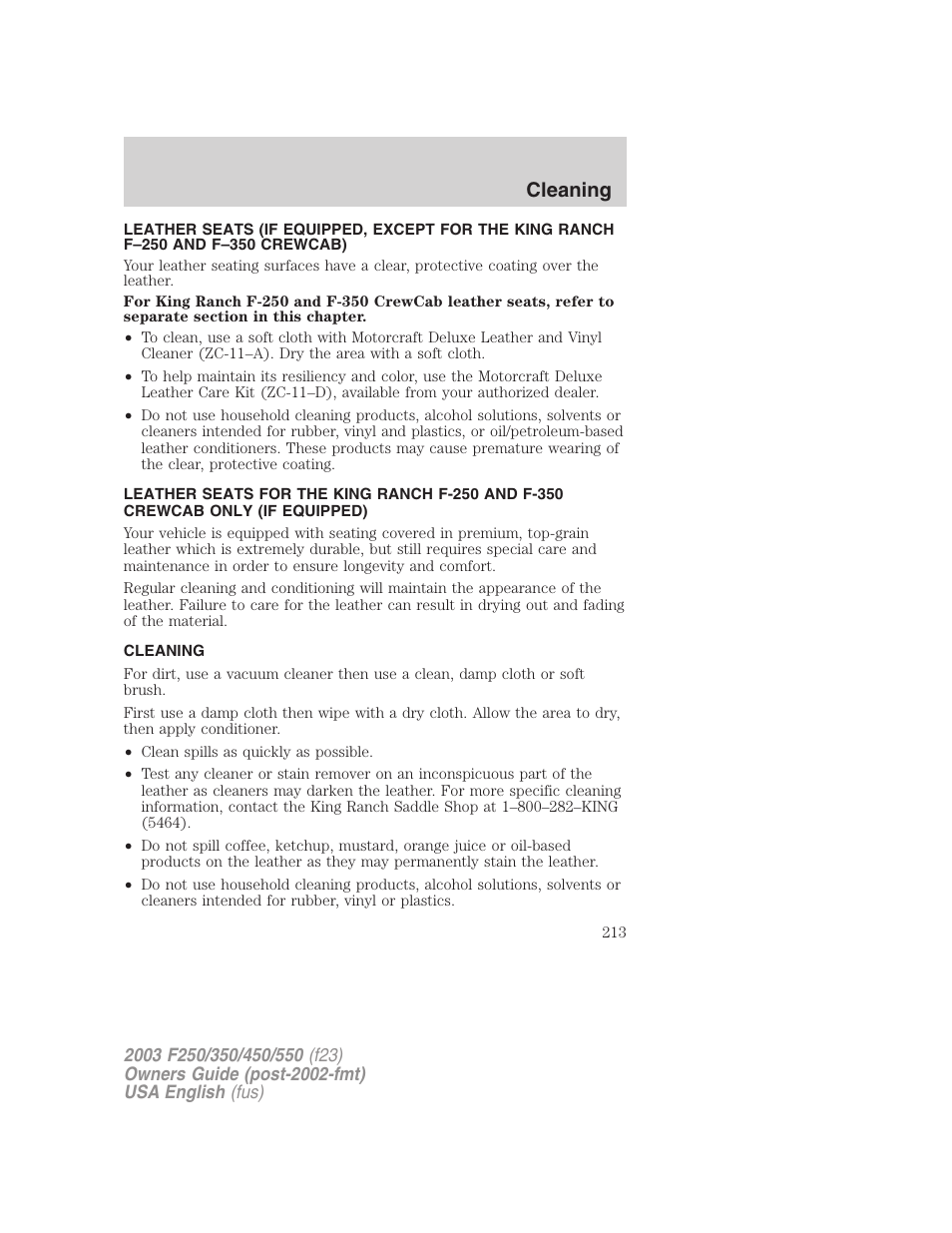 Cleaning | FORD 2003 F-550 v.4 User Manual | Page 213 / 280