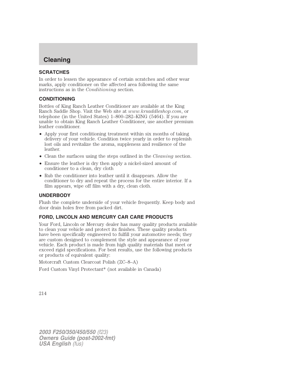 Cleaning | FORD 2003 F-550 v.4 User Manual | Page 214 / 280