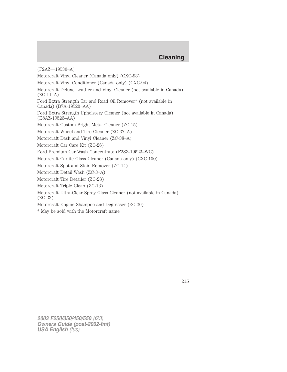 Cleaning | FORD 2003 F-550 v.4 User Manual | Page 215 / 280