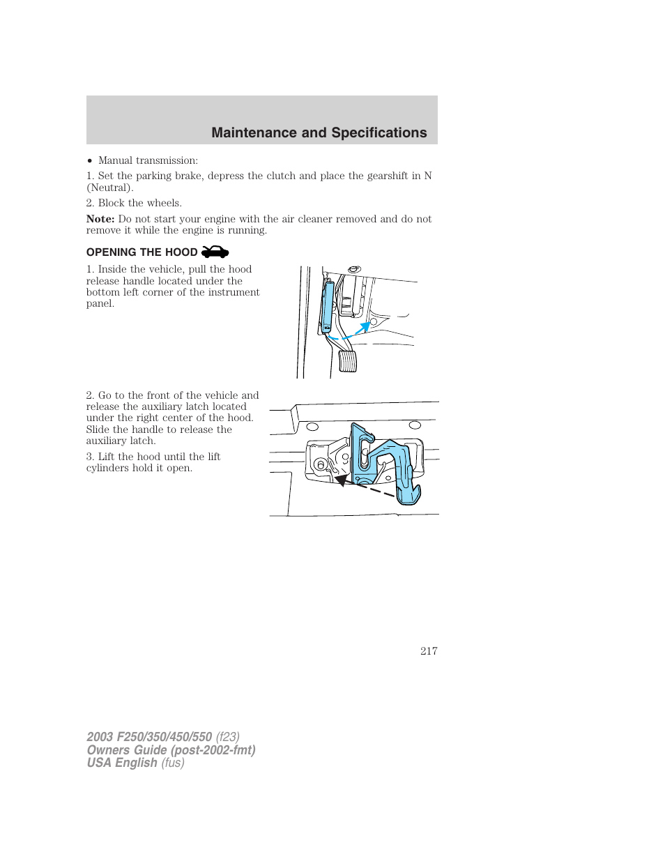 Maintenance and specifications | FORD 2003 F-550 v.4 User Manual | Page 217 / 280