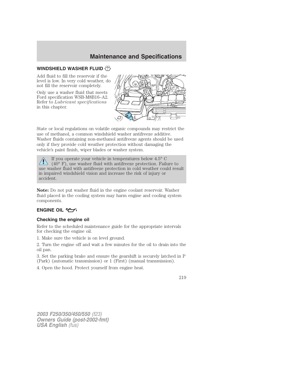 Maintenance and specifications | FORD 2003 F-550 v.4 User Manual | Page 219 / 280