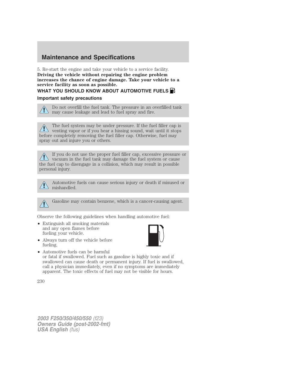 Maintenance and specifications | FORD 2003 F-550 v.4 User Manual | Page 230 / 280