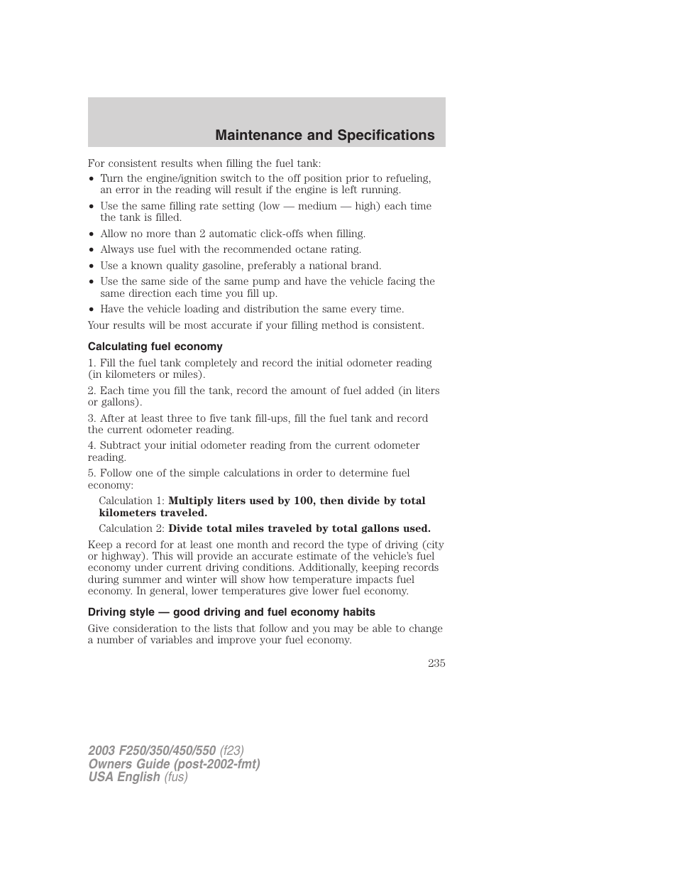 Maintenance and specifications | FORD 2003 F-550 v.4 User Manual | Page 235 / 280