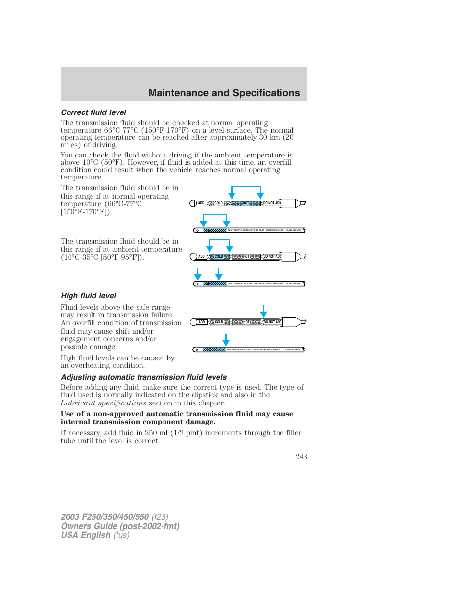 Maintenance and specifications | FORD 2003 F-550 v.4 User Manual | Page 243 / 280