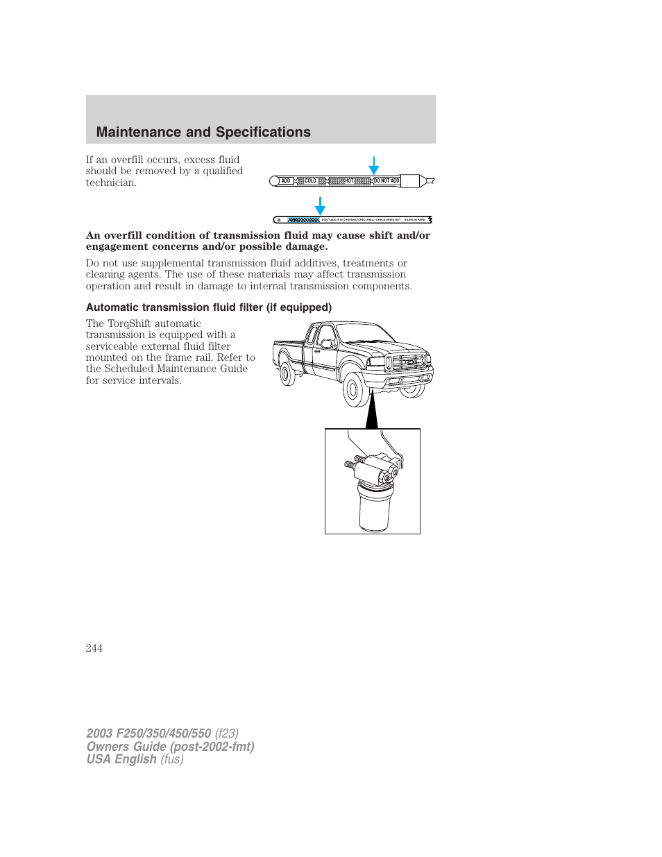 Maintenance and specifications | FORD 2003 F-550 v.4 User Manual | Page 244 / 280