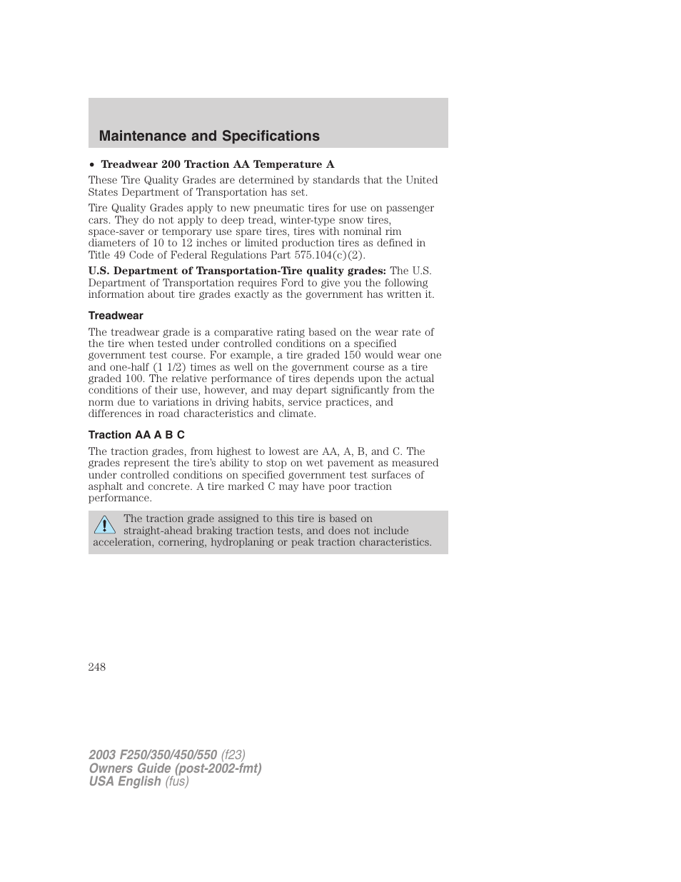 Maintenance and specifications | FORD 2003 F-550 v.4 User Manual | Page 248 / 280