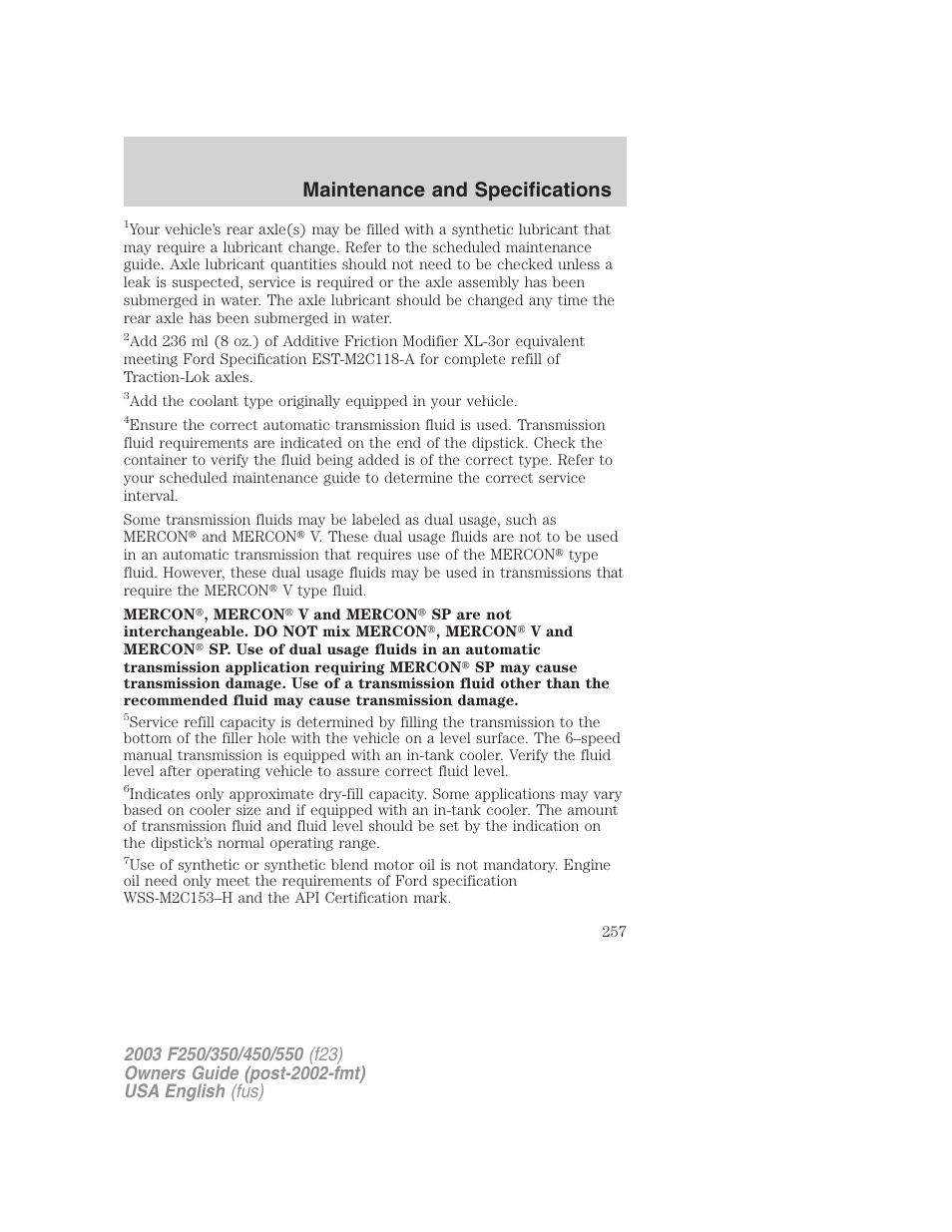 Maintenance and specifications | FORD 2003 F-550 v.4 User Manual | Page 257 / 280