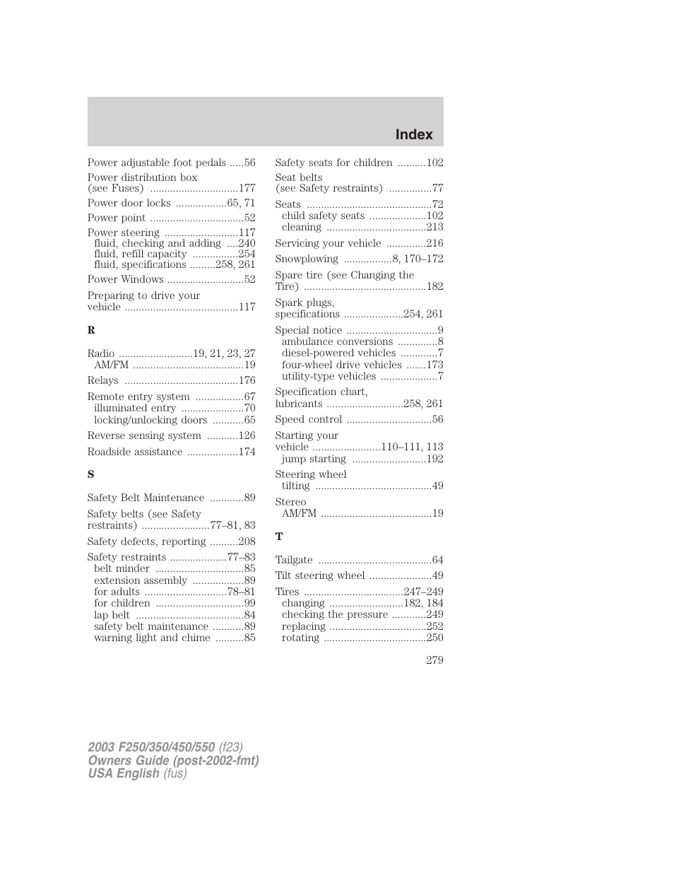 Index | FORD 2003 F-550 v.4 User Manual | Page 279 / 280