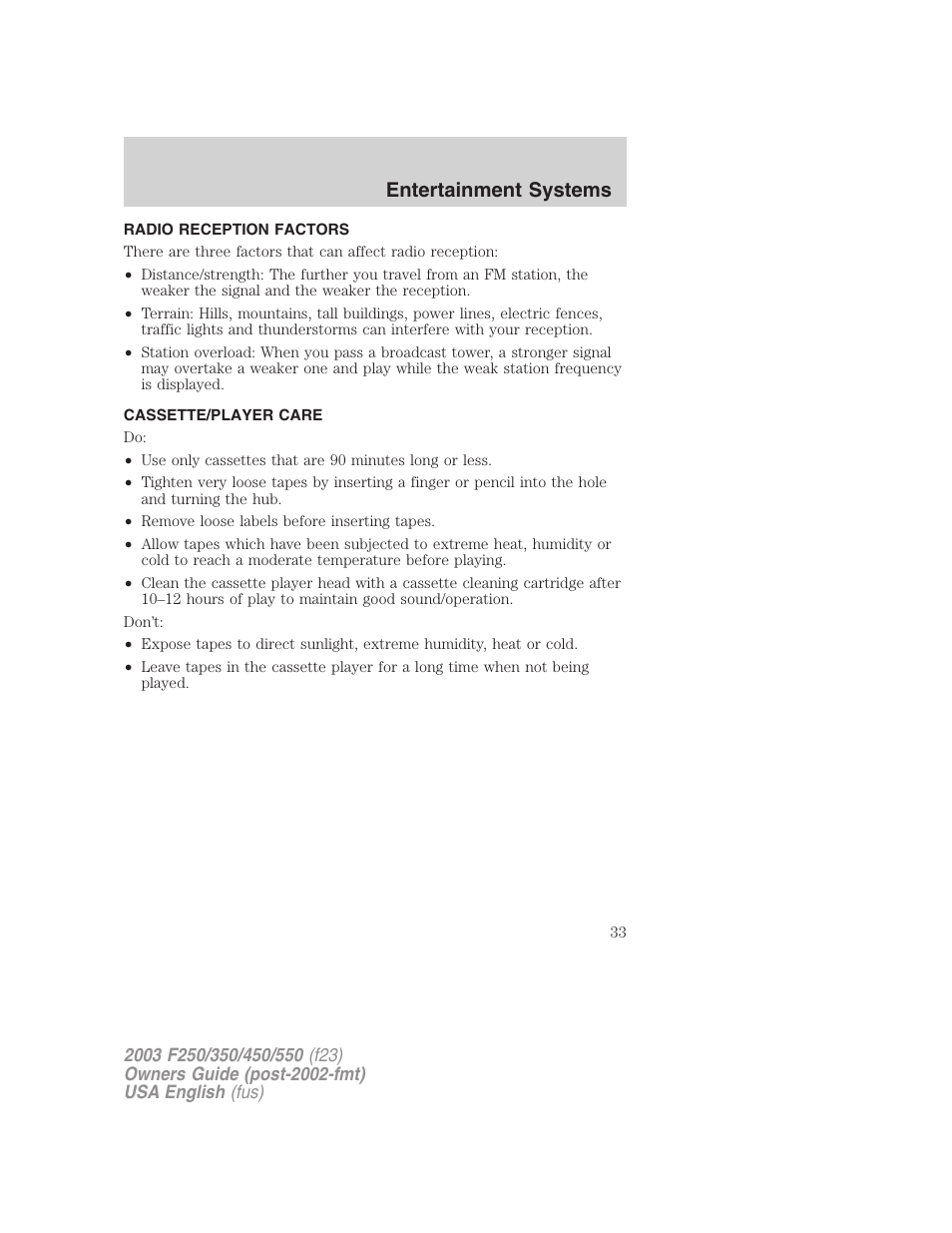 Entertainment systems | FORD 2003 F-550 v.4 User Manual | Page 33 / 280