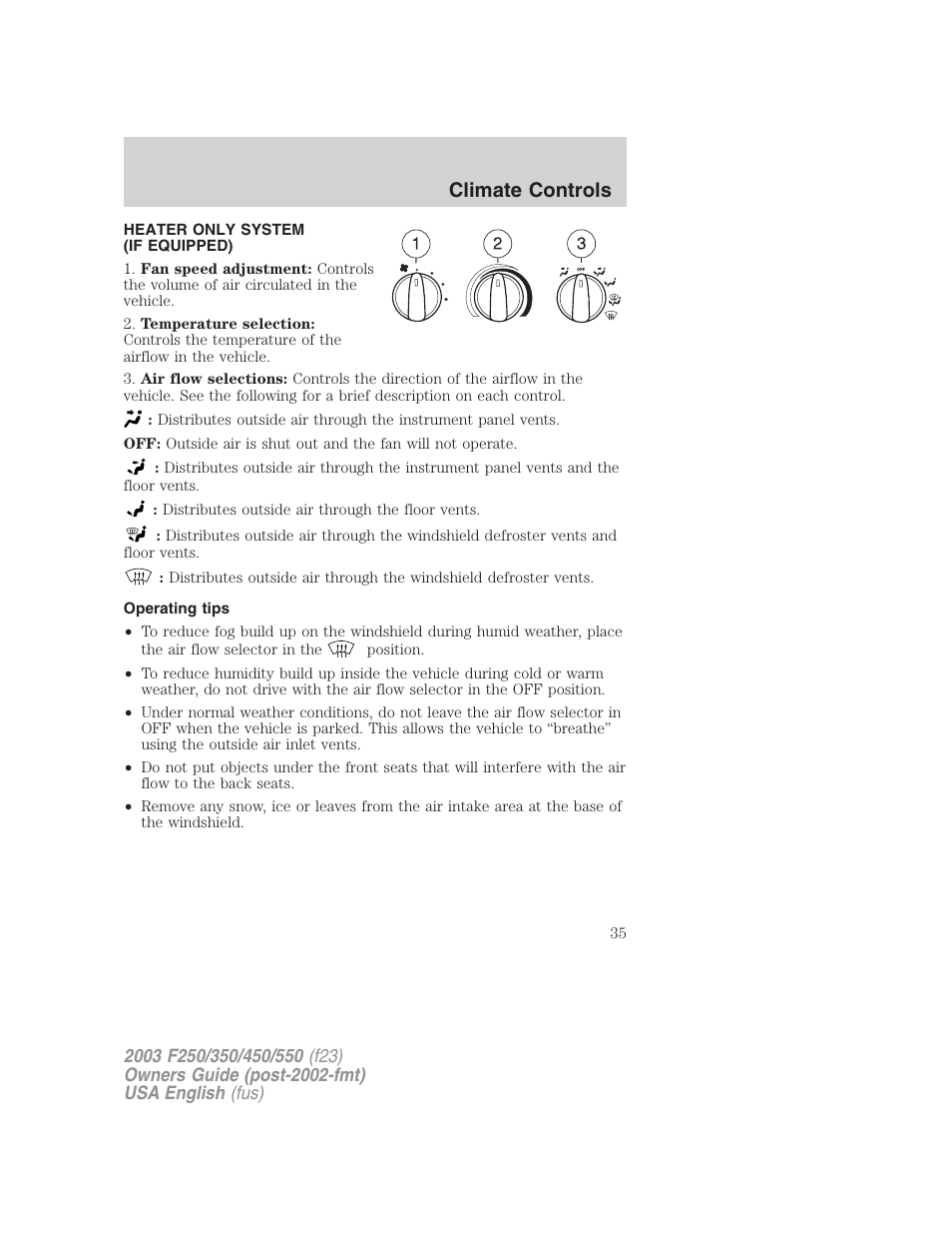 Climate controls | FORD 2003 F-550 v.4 User Manual | Page 35 / 280