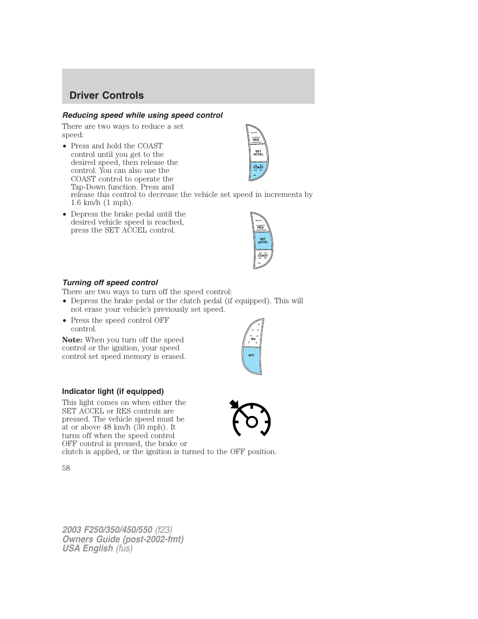 Driver controls | FORD 2003 F-550 v.4 User Manual | Page 58 / 280