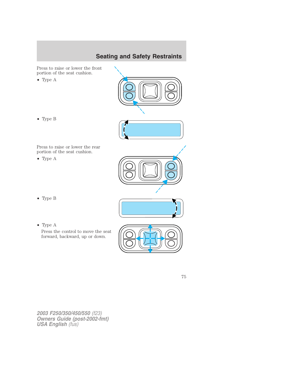Seating and safety restraints | FORD 2003 F-550 v.4 User Manual | Page 75 / 280