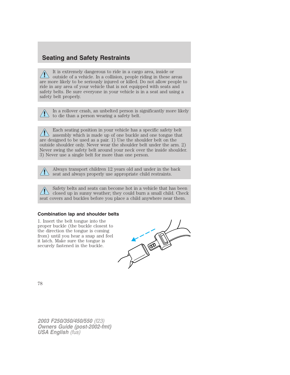 Seating and safety restraints | FORD 2003 F-550 v.4 User Manual | Page 78 / 280