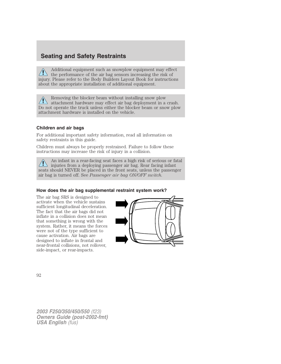 Seating and safety restraints | FORD 2003 F-550 v.4 User Manual | Page 92 / 280