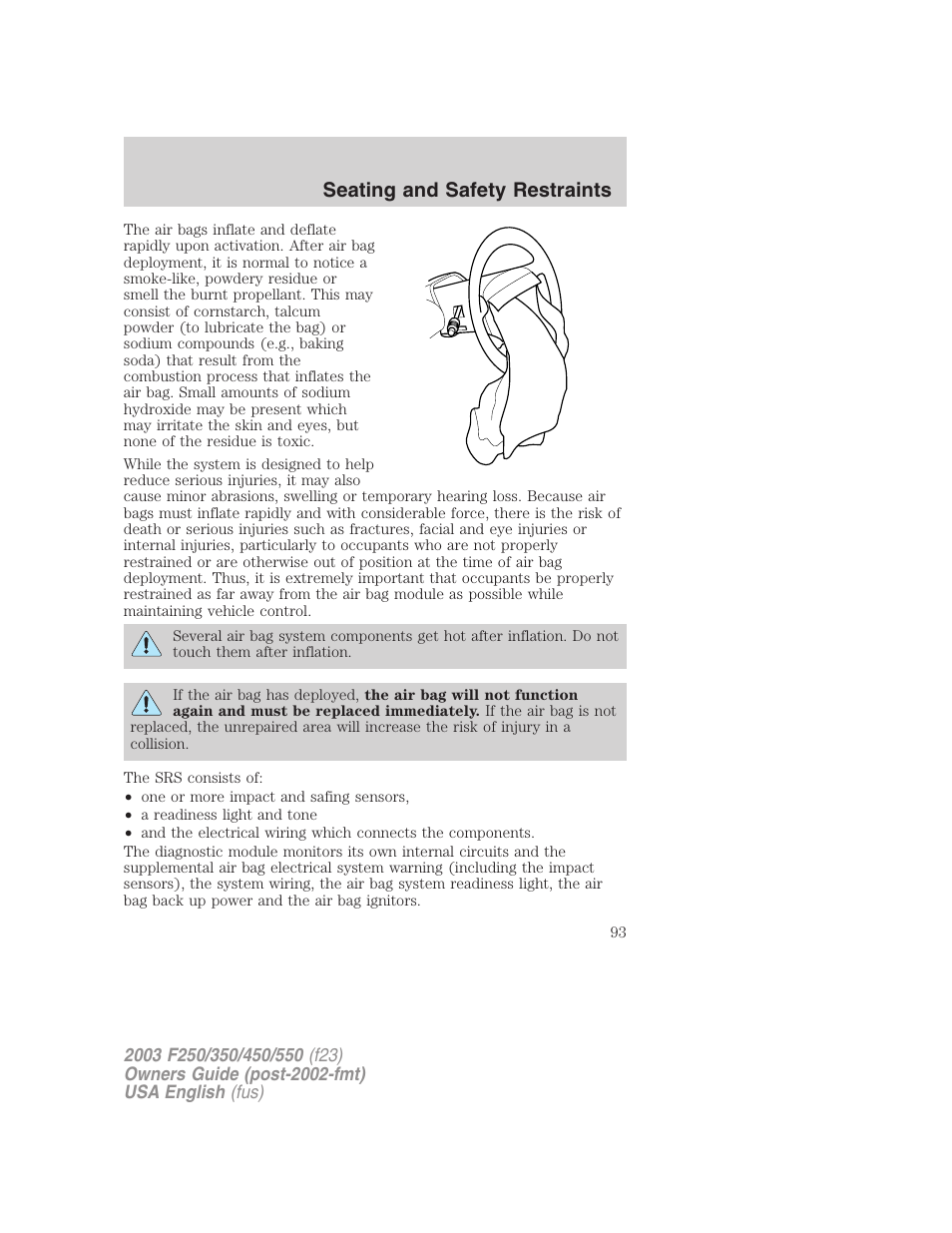 Seating and safety restraints | FORD 2003 F-550 v.4 User Manual | Page 93 / 280